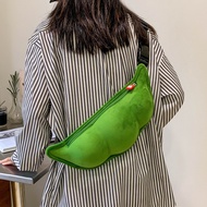 A.T.A Unique Creative Edamame Shape Messenger Bag Female Soft Cute Plush Shoulder Funny Chest