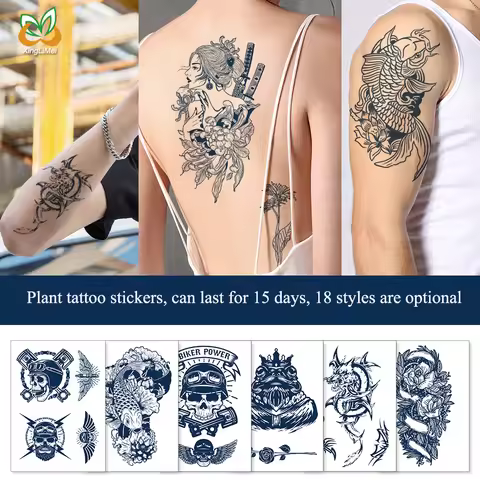 Herbal Gardenia Blue Juice Semi-Permanent Plant Tattoo Stickers Waterproof Eagle Skeleton Fake Tatto