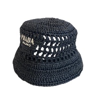 二手 Prada 1HC137 鉤針編織漁夫帽，字母標誌，黑色