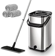 Mop Stainless Steel Mop and Barrel Set Magic Automatic Cleaning Mop System Fast Spin Washing Tool Home Lazy Cleaning Mop (Red/Silver) Mops Floor Cleaning (Color : Silver) Decoration