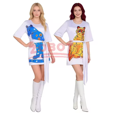 Anni Cosplay Costume Agnetha Girl Disguise Anni-Frid Agnetha Cat Dress Movie 70s Women Costume Vinta