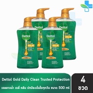 Dettol Gold Daily Clean เดทตอล โกลด์ เจลอาบน้ำ เดลี่ คลีน 500 มล. [4 ขวด สีเขียว] ครีมอาบน้ำ สบู่เหลวอาบน้ำ แอนตี้แบคทีเรีย 1001