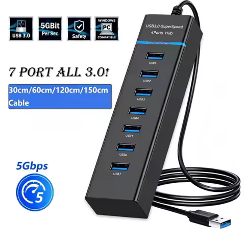Usb 3.0 Hub Usb Splitter 7 Ports Multi Usb Hub 3 0 2.0 Hab Expander 120CM Cable Computer Accessories