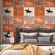 Vintage Living Room American Country Style Wallpaper Light Luxury TV Orange Red Wallpaper Nordic Ora