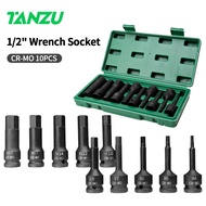 TANZU CR-MO Steel Impact Driver Bit Set 1/2" Hex Drive 10PCS Heavy Duty Magnetic Drill Bits