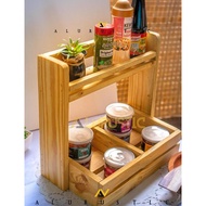 WOODEN SPICE RACK 5 SPICE JARS / MULTIPURPOSE SHELF HS
