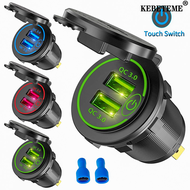 KEBETEME Quick Charge QC3.0 Dual USB Car Charger Socket Waterproof 12V/24V Fast Charger Socket Power Outlet with Touch Switch