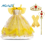 MQATZ ชุดเจ้าหญิง Belle สำหรับเด็กเล็กเด็กผู้หญิงชุดลูกบอลลายดอกไม้เด็กคอสเพลย์ Bella Beauty And The