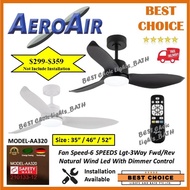 [CDC SG60] AEROAIR  AA320  BLACK /WHITE  35"/46"/52" DC Ceiling Fan 24W Dimmable LED 3-Tone Great Wi