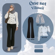 Teen Korean Outfit Set – Ribbon Coquette Blouse & Basic Black Pants BL 64