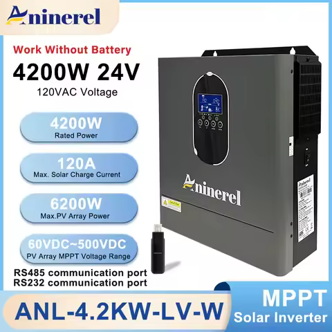 Aninerel 4.2KW 120V Hybrid Solar Off Grid Inverter Pure Sine Wave MPPT 120A Solar Charger Power Home