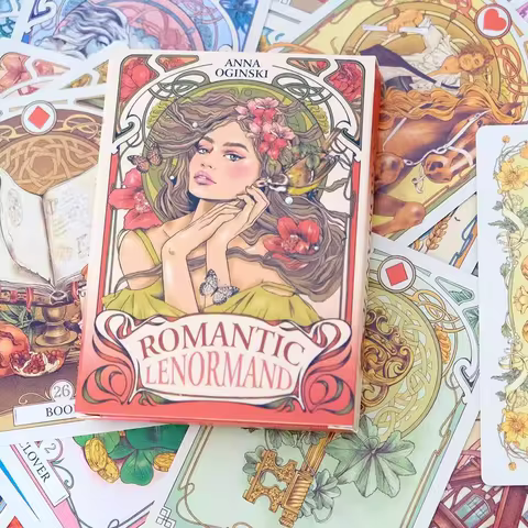 Romantic Lenormand Oracle Cards 10.2*7.2cm English Vision Art Nouveau Floral Motifs 37 Pcs Deck 4*2.