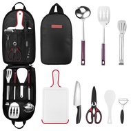 Odoland 8 Pcs Camping Cookware Utensils Travel Set, Camp Kitchen Utensil Organizer with Tongs, Sciss