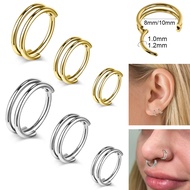 1PC 16G Nose Rings Piercing Stainless Steel Septum Piercing Double Layer Hoop Earrings Gold 8mm/ 10m
