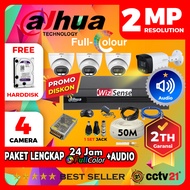 Paket CCTV DAHUA 4 Camera 2MP Audio ColorVU FULL COLOR Kabel 50M
