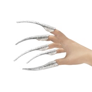10 Pcs Long Finger Claws Set， cuff design Adjustable silver Metal nail rings extension,Halloween art