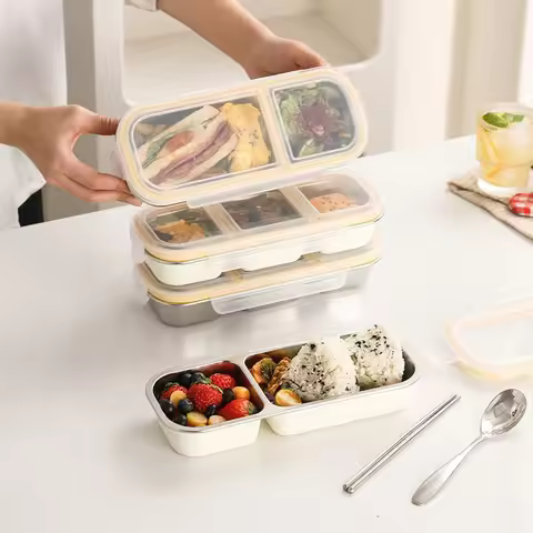 Outdoor Camping Stainless Steel Lunch Box Leakproof Lunch Container Portion Control Lunch Case