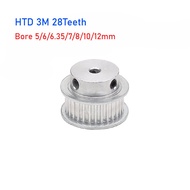 1pcs Timing Pulley HTD 3M 28Teeth Bore 5/6/6.35/7/8/10/12mm Alloy Pulley Wheel Pitch 3mm BF Type for