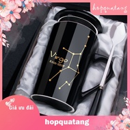 Ly cốc sứ có nắp 12 cung hoàng đạo màu đen và trắng 420 ml