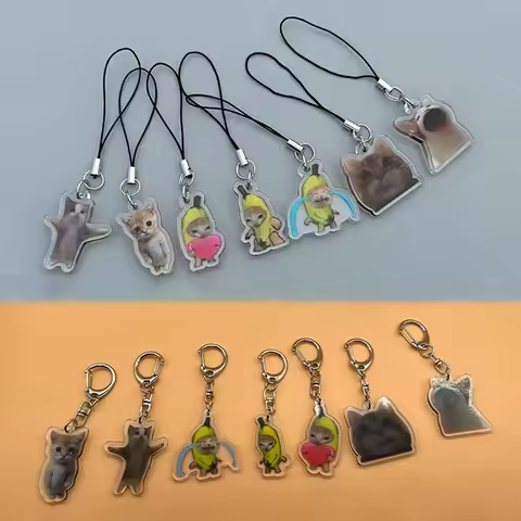 Funny Banana Cat Acrylic key Chain /Mobile phone Lanyard Small Pendant Maxwell Chain Fobs Happy Bana