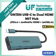 ONTEN USB-C to Dual HDMI MST Hub (PD3.0 + 2x4K60Hz HDMI + 2xUSB2.0) OTN-UC126