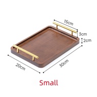 Ebony Rectangular Wooden Tray with Golden Metal Handle for Water Cup Fruit Food Bread Sundries Servi