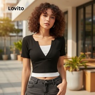 Lovito Casual T-Shirt Fake 2 In 1 Summer/Spring T-Shirt for Women L129ED337 Lovito T-Hate rūpahu 2 I