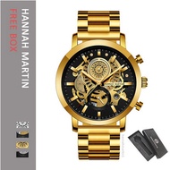 hannah martin jam tangan pria 100% ori fashion tahan air analog 1094 - gold