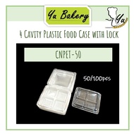 ±50pcs/100pcs CNPET-50 4 Cavity Plastic Food Case with Lock/Cake Case/Tart Case/Empat Rongga Bekas M