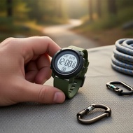 Tactical Green Outdoor Digital Watch for Men - Luminous Display, Stopwatch, Alarm, Ideal for Sports 