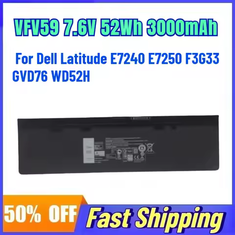 VFV59 7.6V 52Wh 3000mAh Laptop Battery for Dell Latitude E7240 E7250 F3G33 GVD76 WD52H Replace Recha