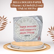 (100 Pcs) Bella Dollies Paper 4.5 inch 11.5cm/ Cake Liner Paper/ Jar Liner/ Doyleys Paper