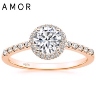 AMOR 1.25CT 925 Sterling Silver Rings Cubic Zirconia Wedding Bands Rose Gold Promise Rings Round Hal