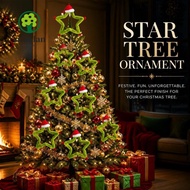 ZILUOLAN Star Tree Topper, with Hat Fuzzy Grinch Star Christmas Tree Topper, Creative Hanging Star P