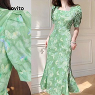 Lovito Boho Dress Spring/Summer Green Dress for Women L134ED824