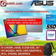 ASUS VIVOBOOK 16 A1605V-AMB9089WS/ A1605V-AMB9088WS LAPTOP (I5-13420H16GB512GB SSDUHD GRAPHICS16 WUX