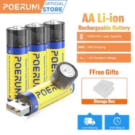 Poeruni 1800mWh 1.5V AA Rechargeable Lithium Battery aa batteries USB 1H Fast Charging 2/4pcs