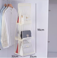 日本暢銷 - 多層手袋收納掛袋 6格包包收納掛袋衣櫃 懸掛式防塵布藝收納袋 手袋衣架 衣櫃整理 防塵 防污 包包掛袋 (淺黃色)