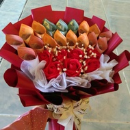 Bouquet duit, bunga ,coklat suprise gift