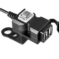 ที่ชาร์จแบตเตอรี่โทรศัพท์ USB มอเตอร์ไซค์12-24V พอร์ตคู่ USB ที่ชาร์จแบตเตอรี่โทรศัพท์รถจักรยานยนต์เปิด/ปิดที่ชาร์จมีโวลต์มิเตอร์อุปกรณ์กันน้ำ