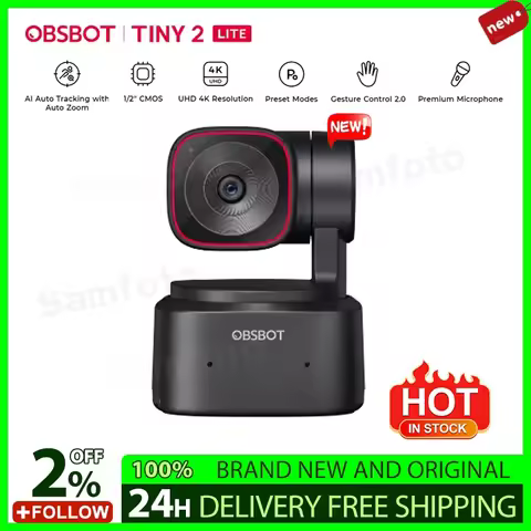 OBSBOT Tiny 2 Lite 4K AI Webcam, Auto Framing & Gesture Control 2.0