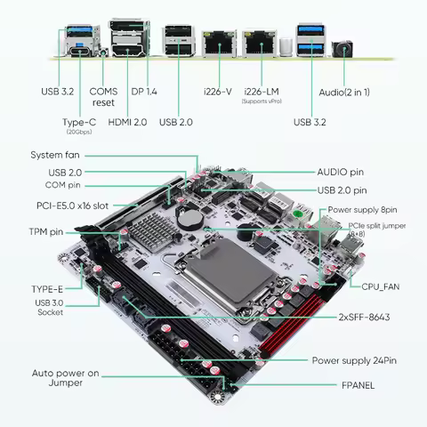 NAS Motherboard ITX 12/13/14th Gen LGA1700 8-Bay NAS Motherboard Q670 Intel VPro 3xNVMe 2xSFF-8643 1