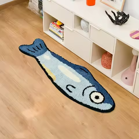 VIKAMA Cute Salted Fish Long Carpet 40x120cm, Living Room Area Floor Mat, Children's Bedroom Bedside
