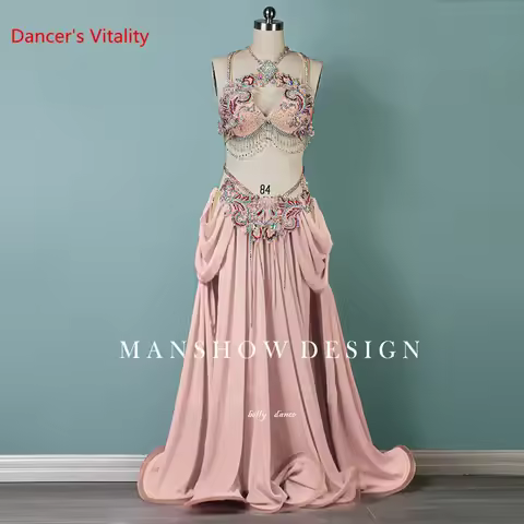 Belly Dance Competition Costume Hand Made Stones Bra and Long Skirt 2pcs Bellydancing Outfit Cusomzi