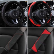 Car Steering Wheel Cover And Car Seat Belt Cover Seatbelt Shoulder Pads Set Non-slip Carbon Fiber Ca