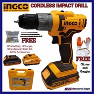 INGCO Cordless Impact Drill L 20V CIDLI20602 (Free Goggles and gloves)