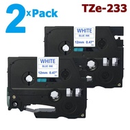 Vileed 2 Pack 12Mm Tze233 Blue On White For Brother Ptouch Label Tape 8M Length Tze-233 Tz-233 Tz233