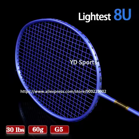 Ultra Light 8U 100% Full T700 Carbon Fiber Badminton Rackets With String Bags 22-30LBS G5 Profession