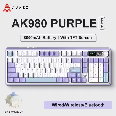 AJAZZ AK980 Mechanical Gaming keyboard, 2.9cm TFT Screen, Volume Knob, 98-Key Gasket Structure, RGB 