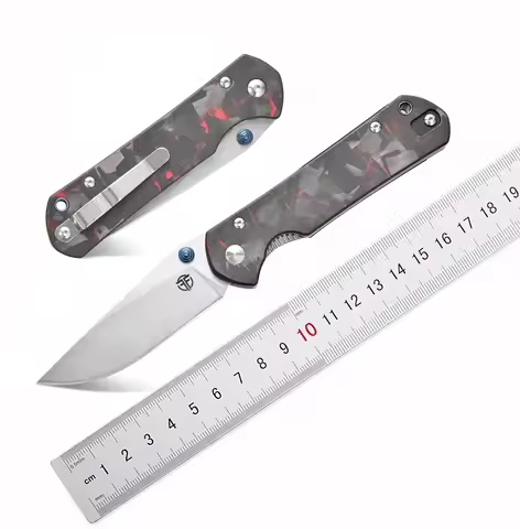FF23 Pocket Knife AUS-10 Steel Blade Carbon Fiber Handle Folding Knife with Clip for Outdoor Camping